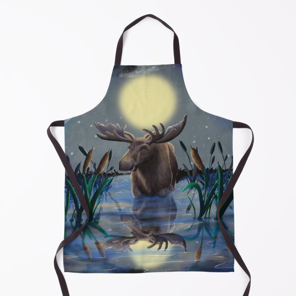 Item preview, Moose in moonlight on pond designed and sold by MountainLyonArt.
