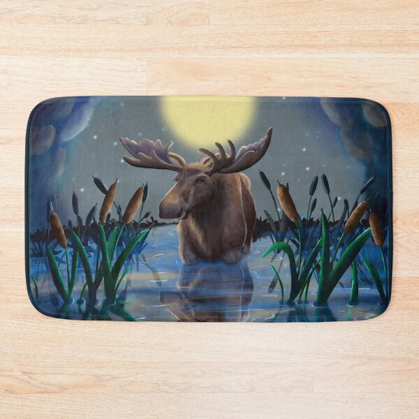 Item preview, Moose in moonlight on pond designed and sold by MountainLyonArt.