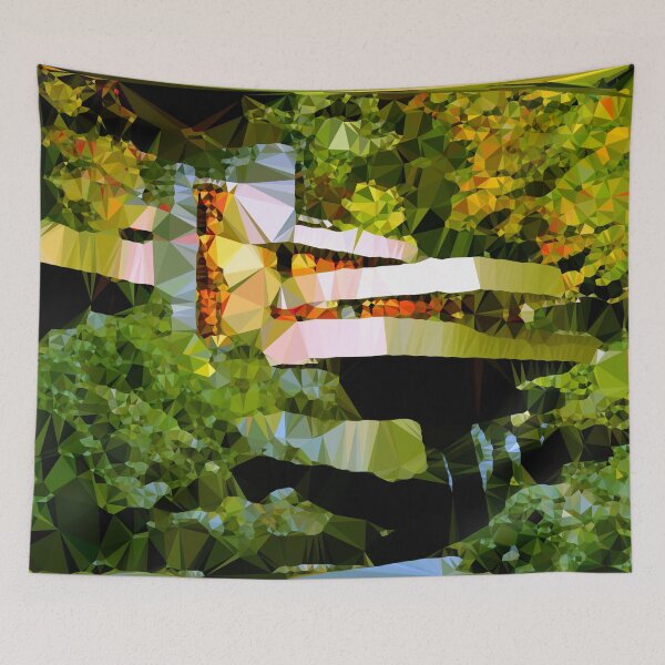 Aperçu de l'œuvre Paysage de nature Low Poly de cascade de la maison créée et vendue par Vicky Brago-Mitchell®.