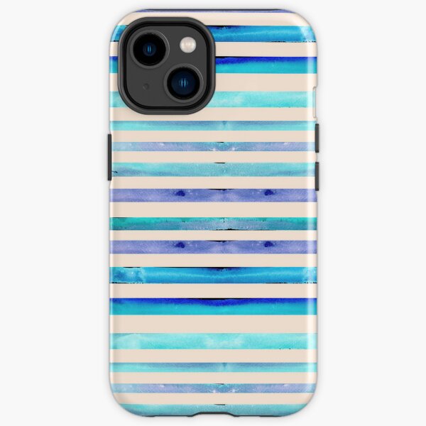 Blue White Horizontal Watercolor Stripes iPhone Tough Case