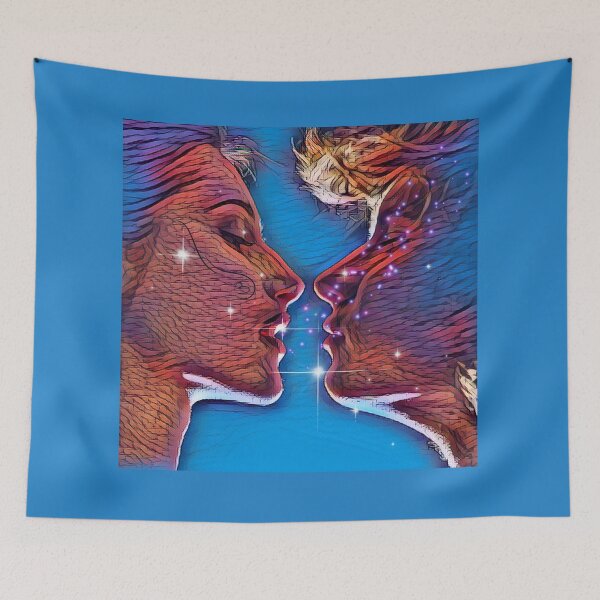 Item preview, Magical fantasy Couple in a paint effect set against a blue background with stars designed and sold by Wonder & Whimsy.