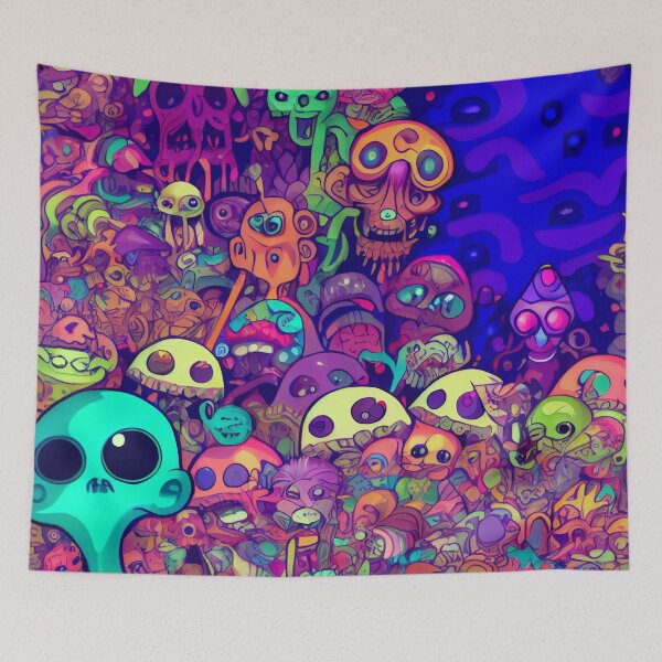 Aperçu de l'œuvre Cool Abstract Psychedelic Anime Monsters Pattern Digital Painting créée et vendue par CodeAndColors.