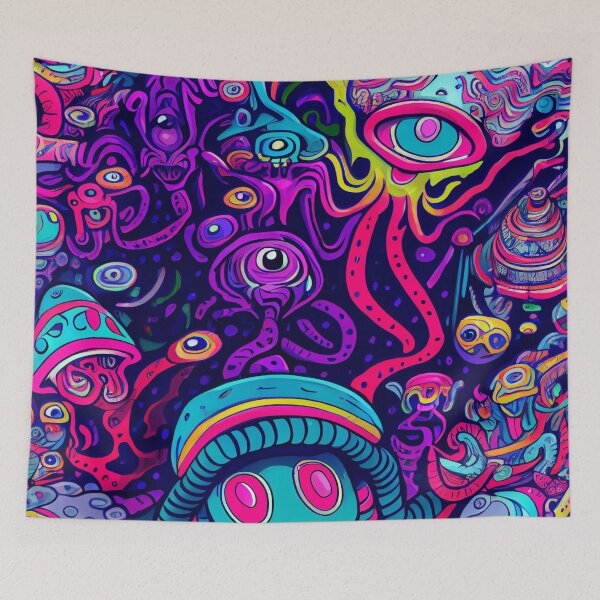 Aperçu de l'œuvre Cool Trippy Aliens in Space Pattern Digital Painting créée et vendue par CodeAndColors.