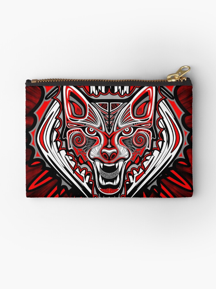 Thumbnail 1 of 4, Zipper Pouch, Wolf Tattoo Style Haida Art designed and sold by BluedarkArt.