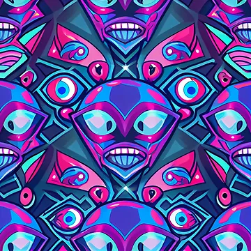 Aperçu de l'œuvre Weird Funny Robot Alien Pattern Digital Painting de CodeAndColors