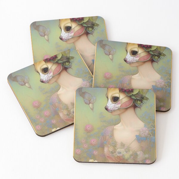 Item preview, Pretty fine art painting of a girl with flowers rose wearing a mask of a fox designed and sold by ZiolaRosa.
