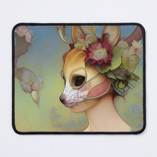Item preview, Pretty fine art painting of a girl with flowers rose wearing a mask of a fox designed and sold by ZiolaRosa.