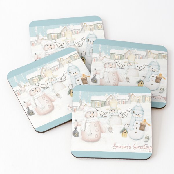 Item preview, Cute wintery landscape with the happy Snowmen having a Christmas gathering in the snow designed and sold by marina63.