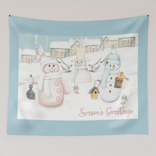 Item preview, Cute wintery landscape with the happy Snowmen having a Christmas gathering in the snow designed and sold by marina63.
