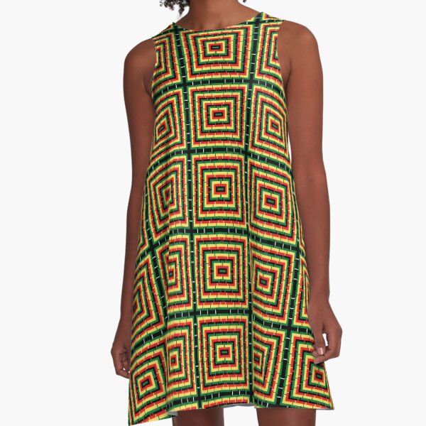 Rastafari Inspired Geometric Maze A-Line Dress