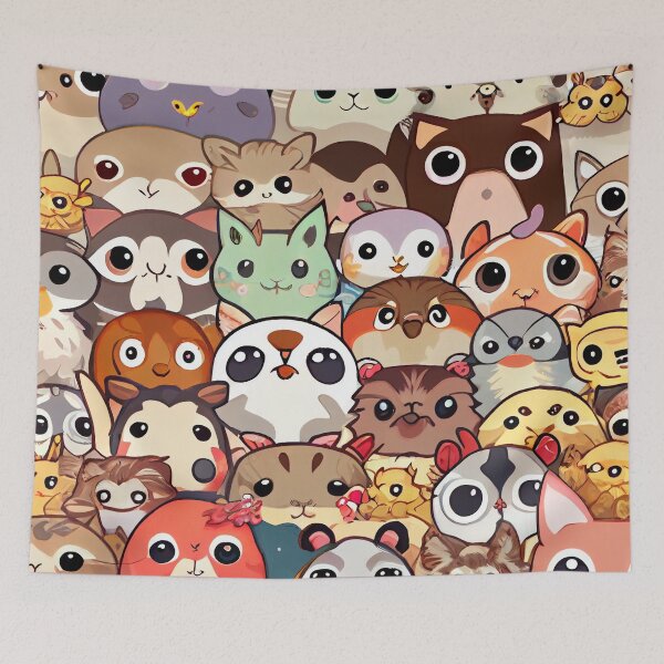 Aperçu de l'œuvre Fun Cute Crowd of Anime Animals Digital Painting créée et vendue par CodeAndColors.