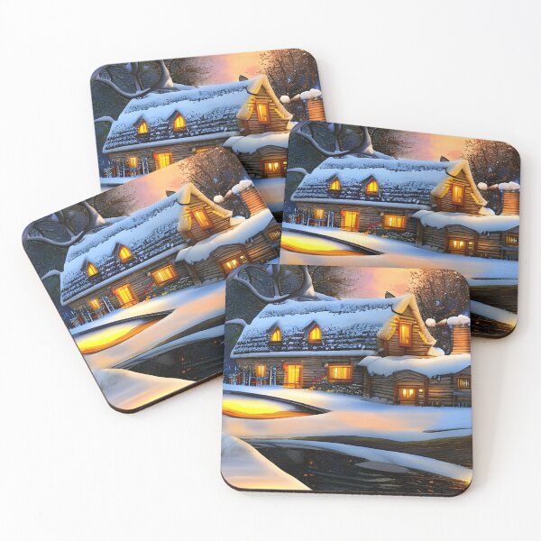 Item preview, Magical Fantasy Cottage with Lights In A Snowy Scene designed and sold by The Love Quill.