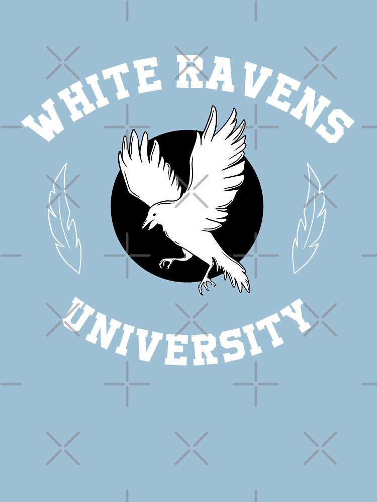 White Ravens University Logo (Version 2 - White Logo with White Raven for  dark backgrounds)' Essential T-Shirt for Sale by Margherita Scialla