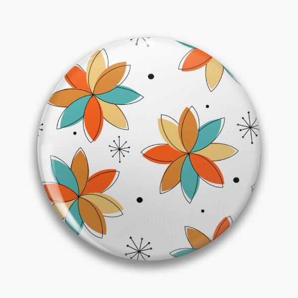 Item preview, Turquoise Orange Yellow Abstract Flowers Mid Century Pattern designed and sold by Orchard Berry.