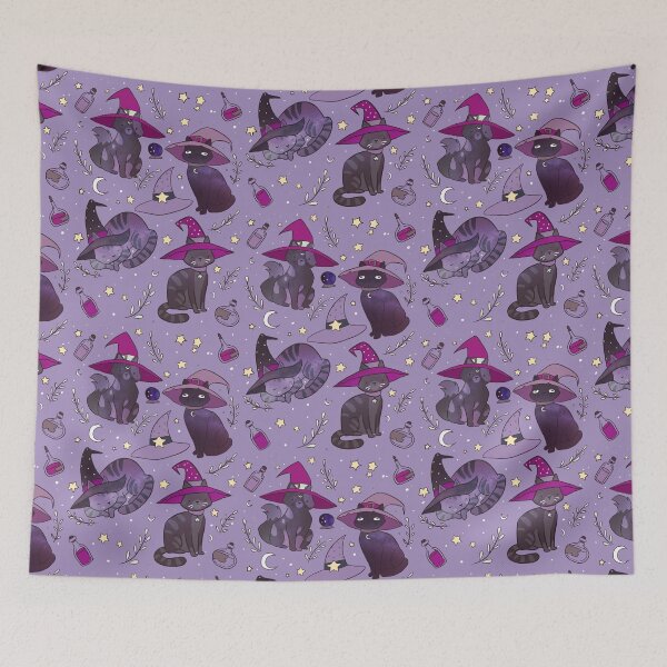 Item preview, Cosmic magical galaxy cat witches pattern  designed and sold by Yarafantasyart.