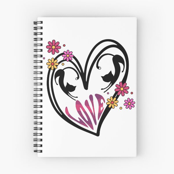 Item preview, Cute twin cats inside a black love heart with flowers designed and sold by ditzy-designs.