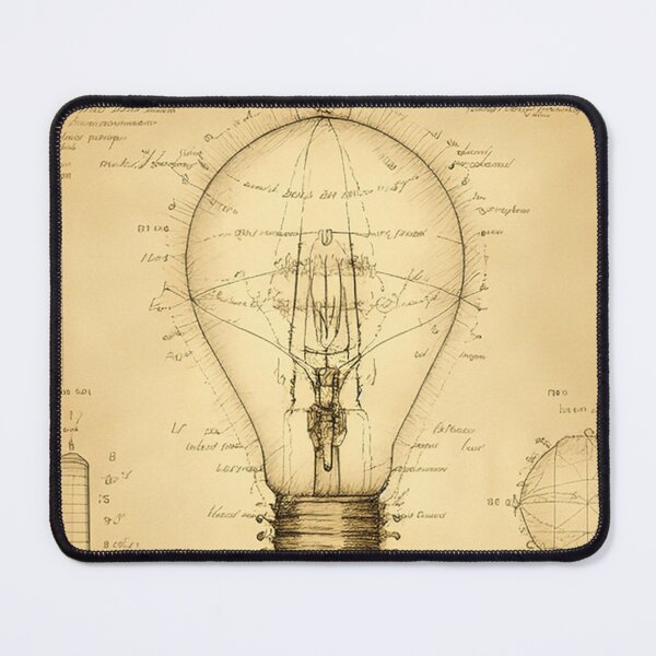 Item preview, Light bulb detailed technical drawing with measurements and calculations in Leonardo da Vinci style designed and sold by ArtifactVault.