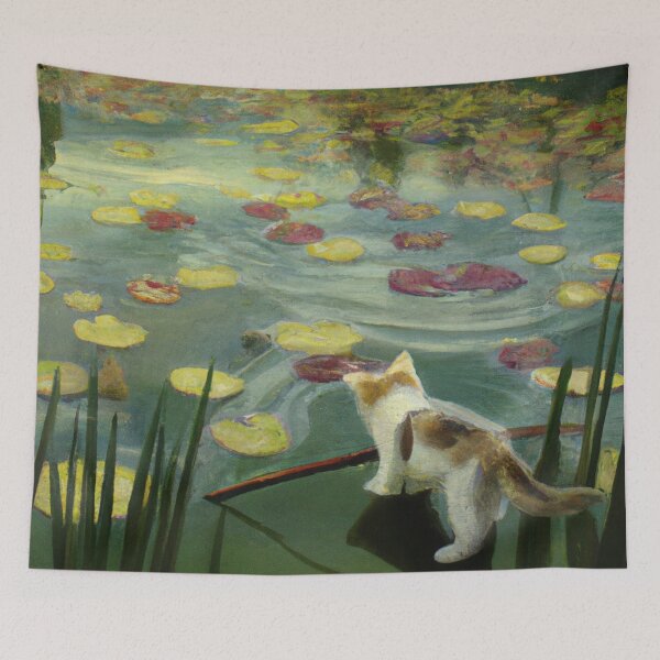 Item preview, Kitten fishing by pond Monet Style designed and sold by AMS WORLD.