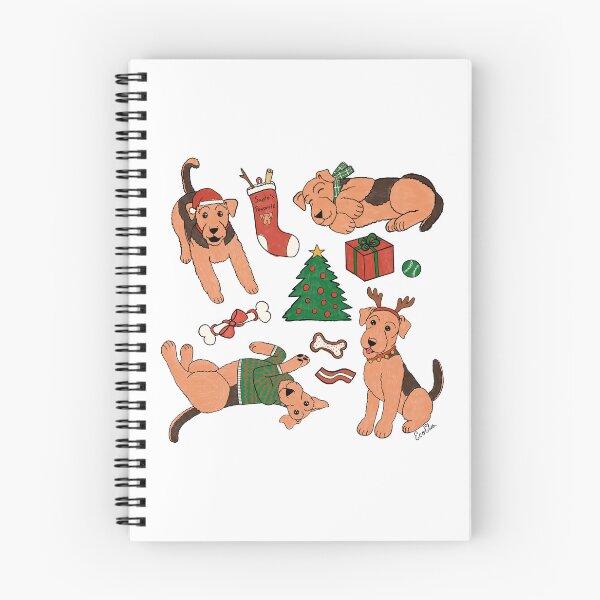 Item preview, Cute Airedale Terriers Christmas Print - Airedale Cartoons - Cuddly Terriers - White designed and sold by EcoElsa.