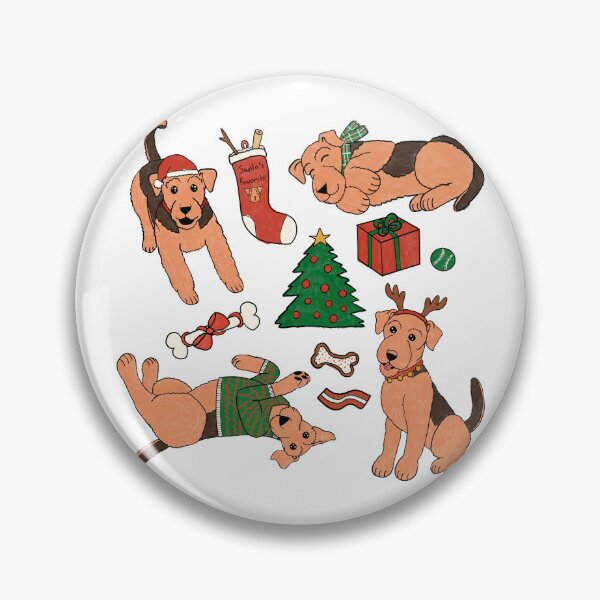 Item preview, Cute Airedale Terriers Christmas Print - Airedale Cartoons - Cuddly Terriers - White designed and sold by EcoElsa.