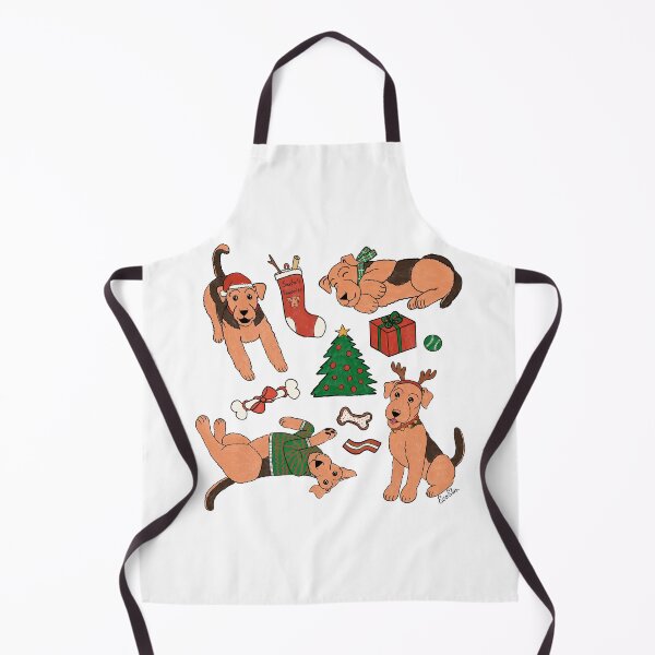 Item preview, Cute Airedale Terriers Christmas Print - Airedale Cartoons - Cuddly Terriers - White designed and sold by EcoElsa.