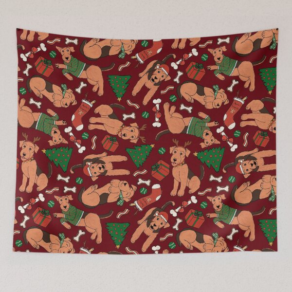 Item preview, Cute Airedale Terriers Christmas Pattern - Airedale Cartoons - Cuddly Terriers - Rosewood designed and sold by EcoElsa.