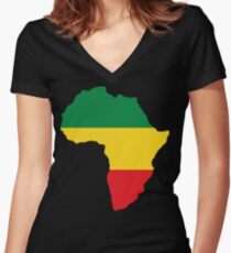 Green, Gold & Red Africa Flag Women's Fitted V-Neck T-Shirt