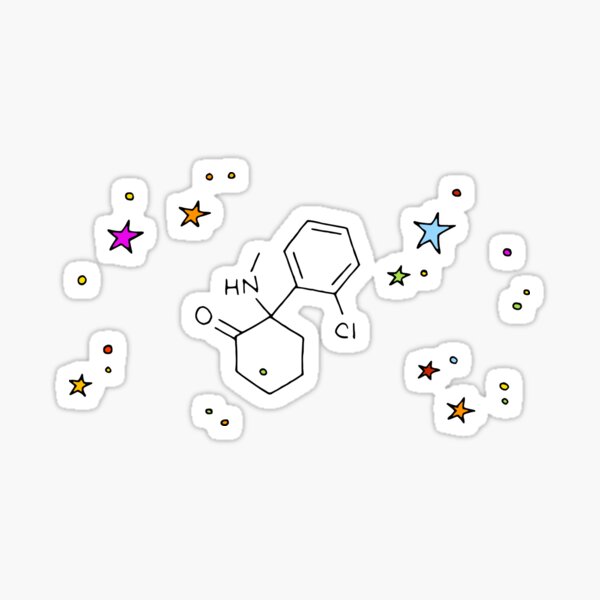 "Ketamine (Ketalar) structural formula with rainbow stars" Sticker for