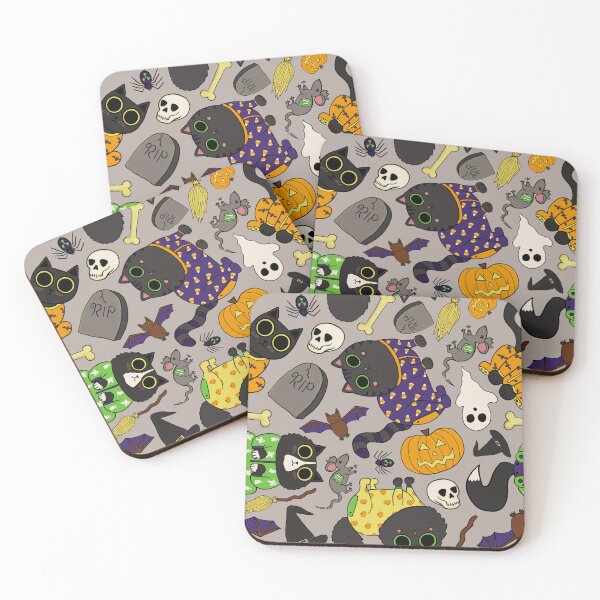 Item preview, Halloween Cats Pajamas Pattern - Spooky Cute Black Cats Pattern - Halloween Purple Black Cats Pattern - Cloudy designed and sold by EcoElsa.