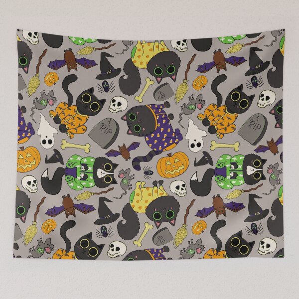 Item preview, Halloween Cats Pajamas Pattern - Spooky Cute Black Cats Pattern - Halloween Purple Black Cats Pattern - Cloudy designed and sold by EcoElsa.