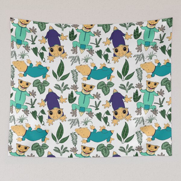Item preview, Crested Gecko in Pajamas pattern - lizards in pajamas pattern - White designed and sold by EcoElsa.