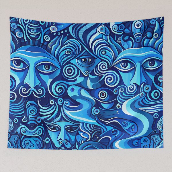 Aperçu de l'œuvre Abstract Interesting Blue Face Pattern Digital Painting créée et vendue par CodeAndColors.