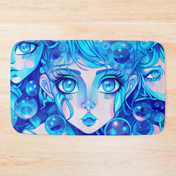 Aperçu de l'œuvre Abstract Blue Anime Girl Pattern Digital Painting créée et vendue par CodeAndColors.