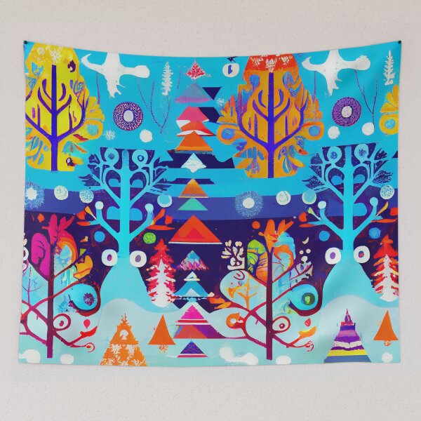 Artikelvorschau, Abstract Festive Colorful Stamped Winter Scene Digital Painting entworfen und verkauft von CodeAndColors.