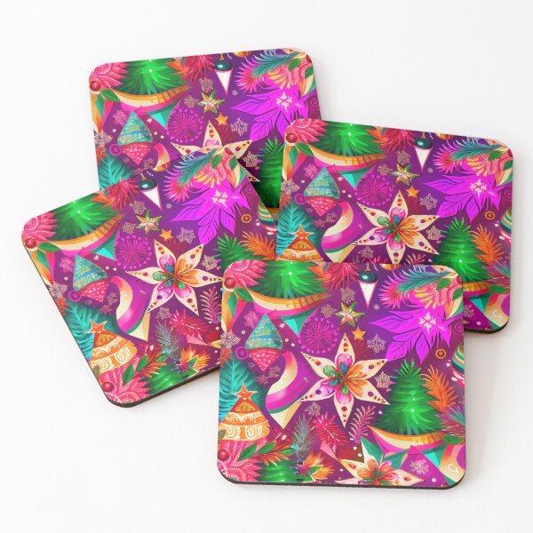 Item preview, Bright Pink Festive Christmas Tree Pattern Digital Painting designed and sold by CodeAndColors.