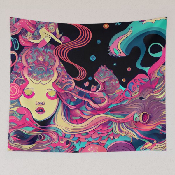 Artikelvorschau, Abstract Psychedelic Anime Queen with Chaos Digital Painting entworfen und verkauft von CodeAndColors.