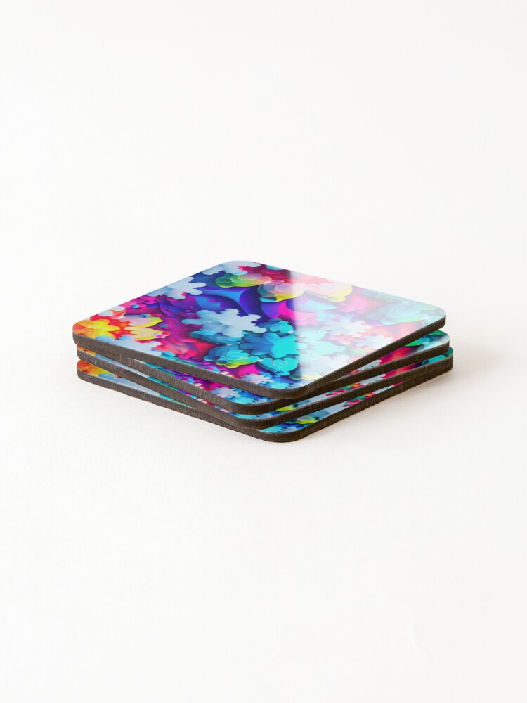 Thumbnail 4 of 5, Coasters (Set of 4), Abstract Colorful Snowflake Pattern Digital Painting designed and sold by CodeAndColors.