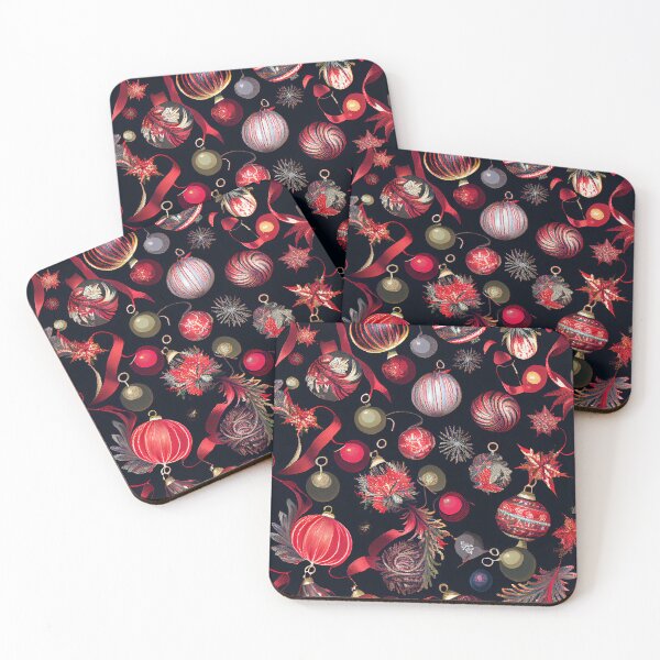 Item preview, Red and Black Festive Ornament Pattern Digital Painting designed and sold by CodeAndColors.