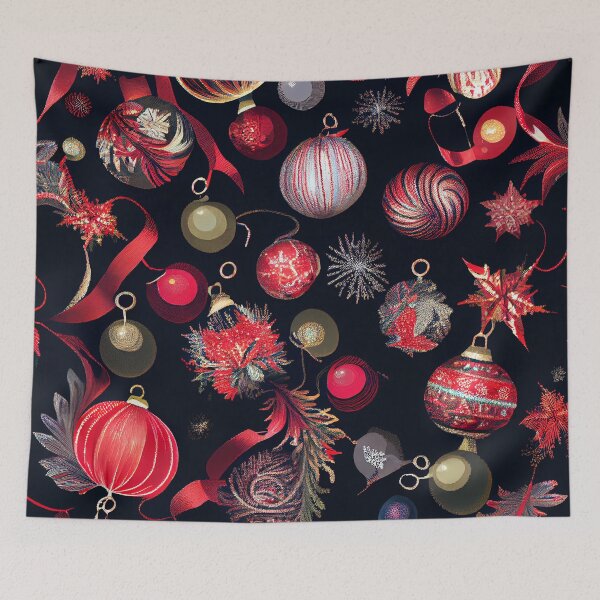Artikelvorschau, Red and Black Festive Ornament Pattern Digital Painting entworfen und verkauft von CodeAndColors.