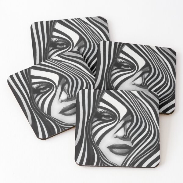 Item preview, Female Face Immersed in Stripes -  Abstract Pop Art - Black and White designed and sold by Inomaly Art.