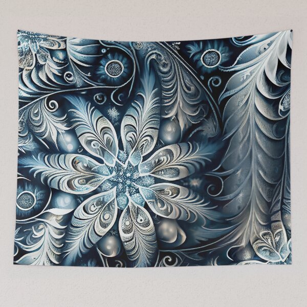 Aperçu de l'œuvre Dark Feathery Snowflake Pattern Digital Painting créée et vendue par CodeAndColors.