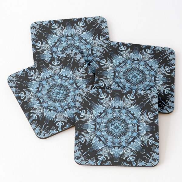 Artikelvorschau, Blue and White Print Snowflake on Black Digital Painting entworfen und verkauft von CodeAndColors.