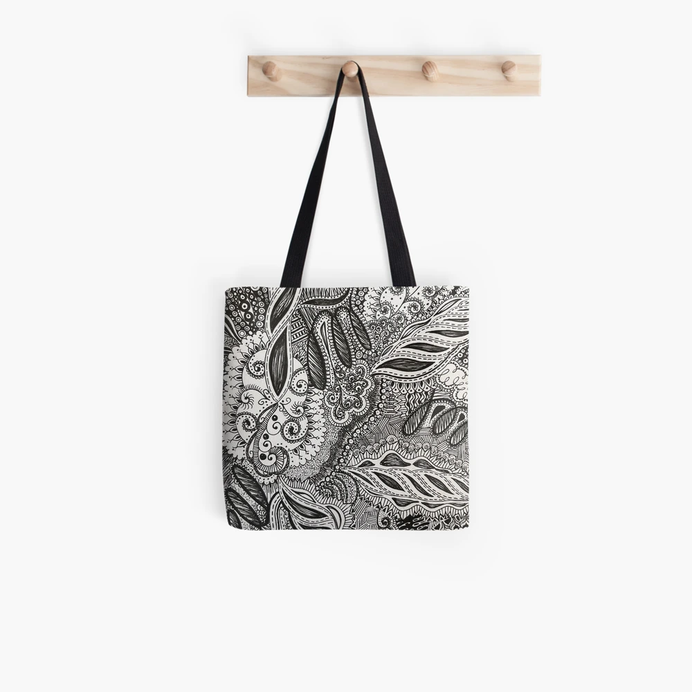 Black and White Zentangle Pen Design Tote Bag for Sale by