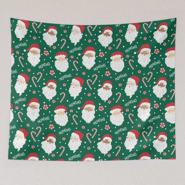 Item preview, Peppermint Santas on Christmas Green designed and sold by latheandquill.