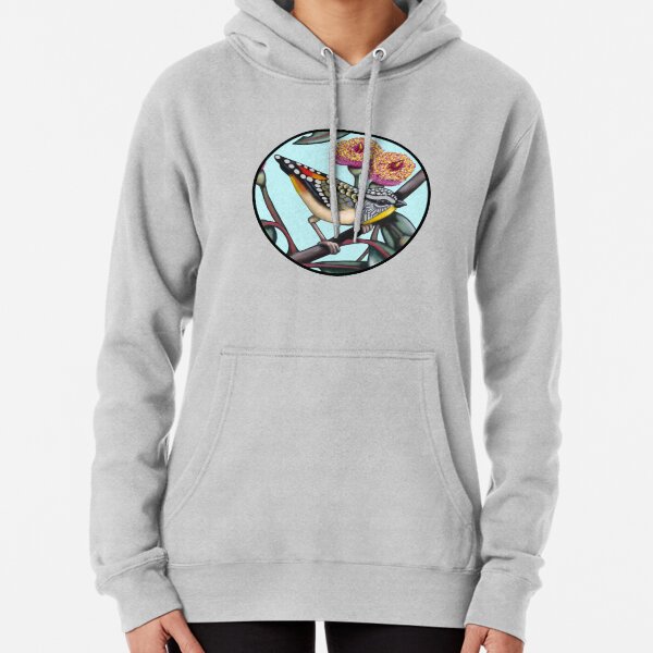 Pardalote in Gum Flowers Round by Australian artist Laural Retz Pullover Hoodie