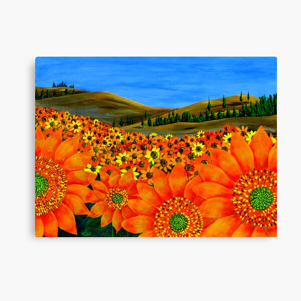 "Sunflower Field" Original Floral Nature Painting Canvas Print