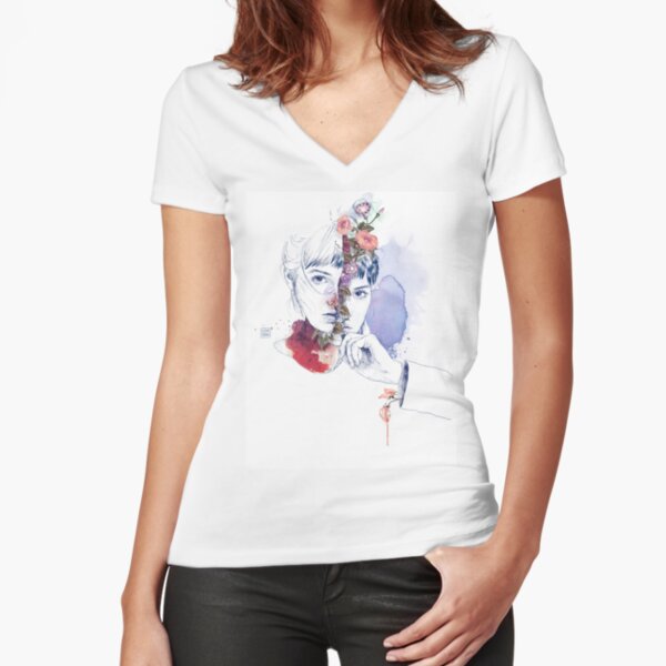 CELLULAR DIVISION by elena garnu Fitted V-Neck T-Shirt