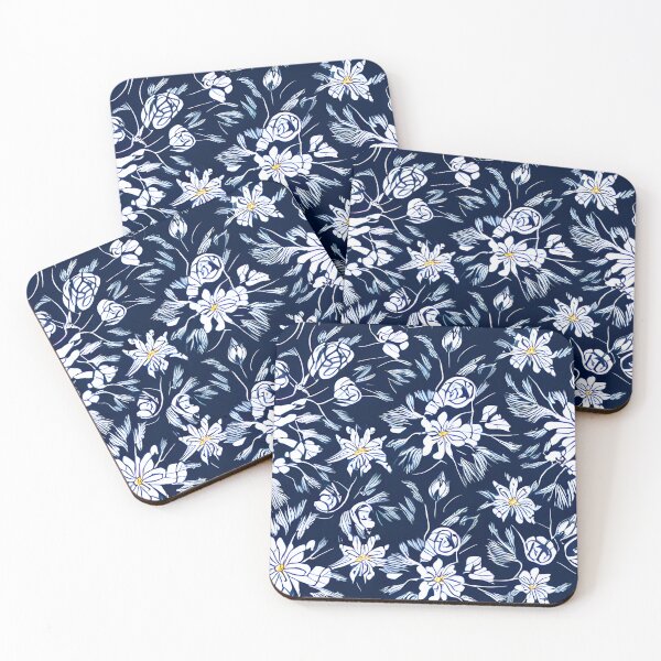 Item preview, floral white flower blue leaf patter #7 designed and sold by supeart.