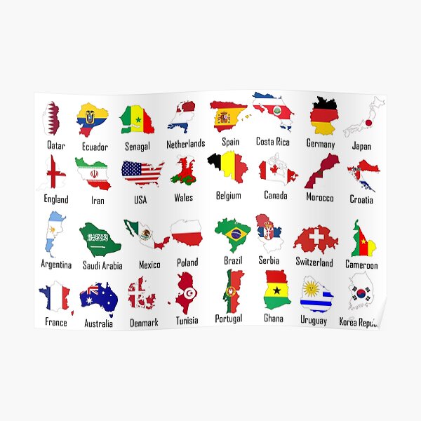 "32 Countries Joining WC With Map and Flags" Poster for Sale by