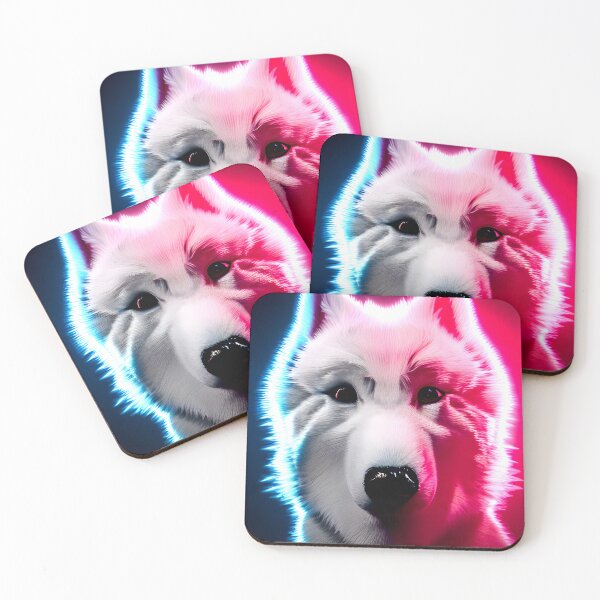 Item preview, White Samoyed dog portrait - neon light #31 designed and sold by supeart.
